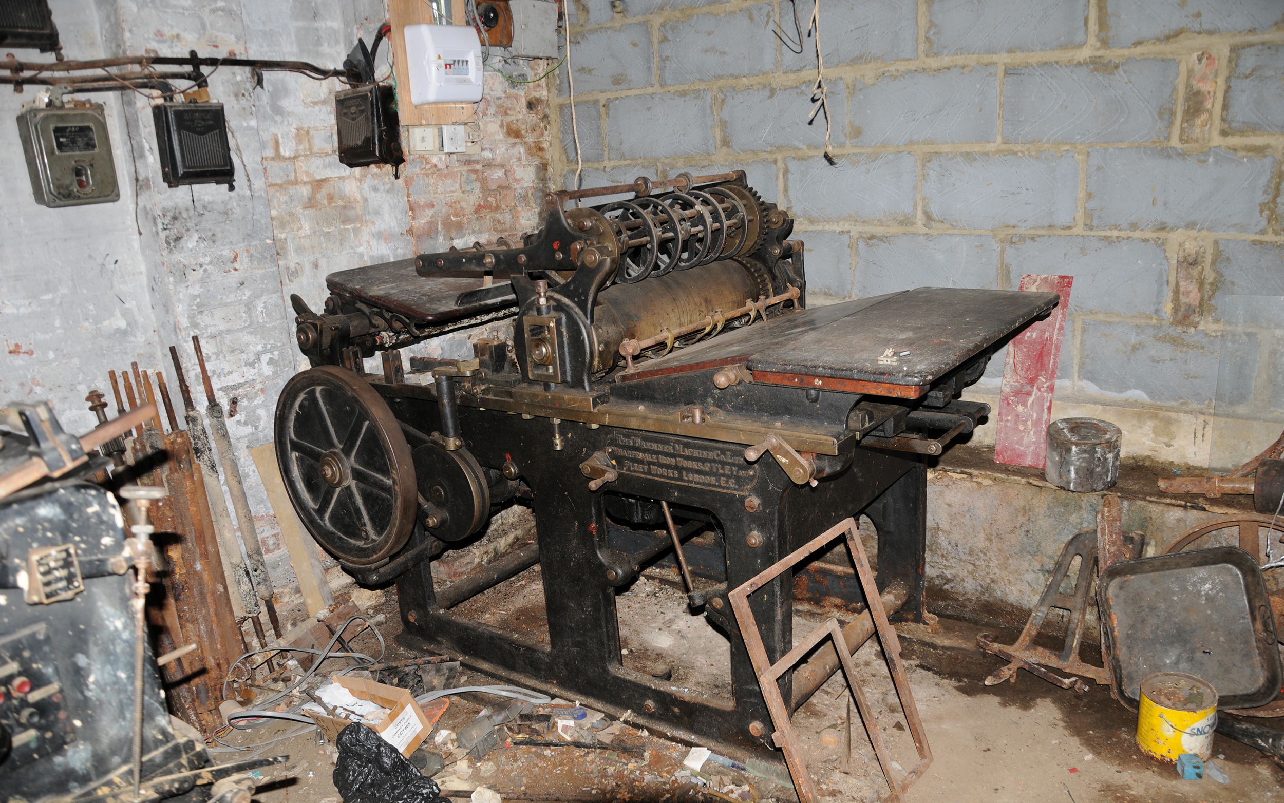 Old printing press in workshop