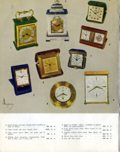 Page from catalogue showing clocks